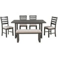 thumbnail image 3 of 6 Piece Dining Table Set with Bench, New Upgraded Wooden Dining Room Table Set with 4 Upholstered Chairs and Bench, Modern Furniture Kitchen Table and Chairs, Rectangular Dinette Set, Gray, 3 of 11