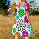 thumbnail image 5 of Vestido de verano de mujer con estampado de margaritas y flores alegres de manga corta., 5 of 7