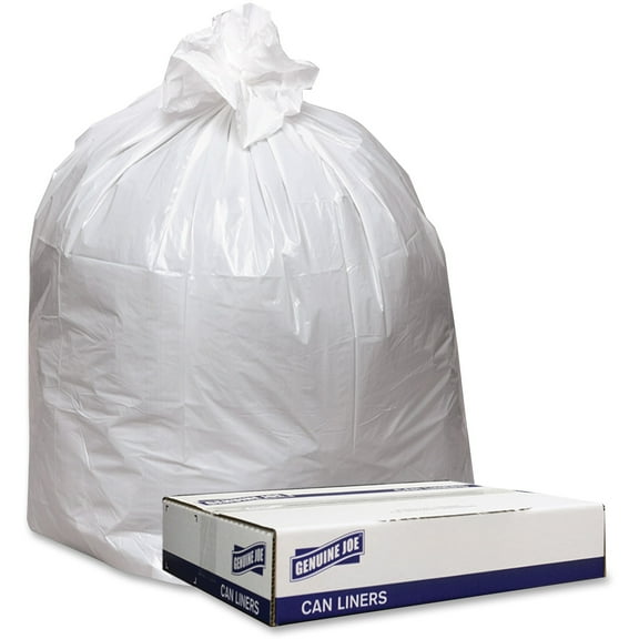 Genuine Joe Low Density White Can Liners - 33 gal - 33" Width x 39" Length x 0.90 mil (23 Micron) Thickness - Low Density - White - 100/Carton - Industrial Trash | Bundle of 5
