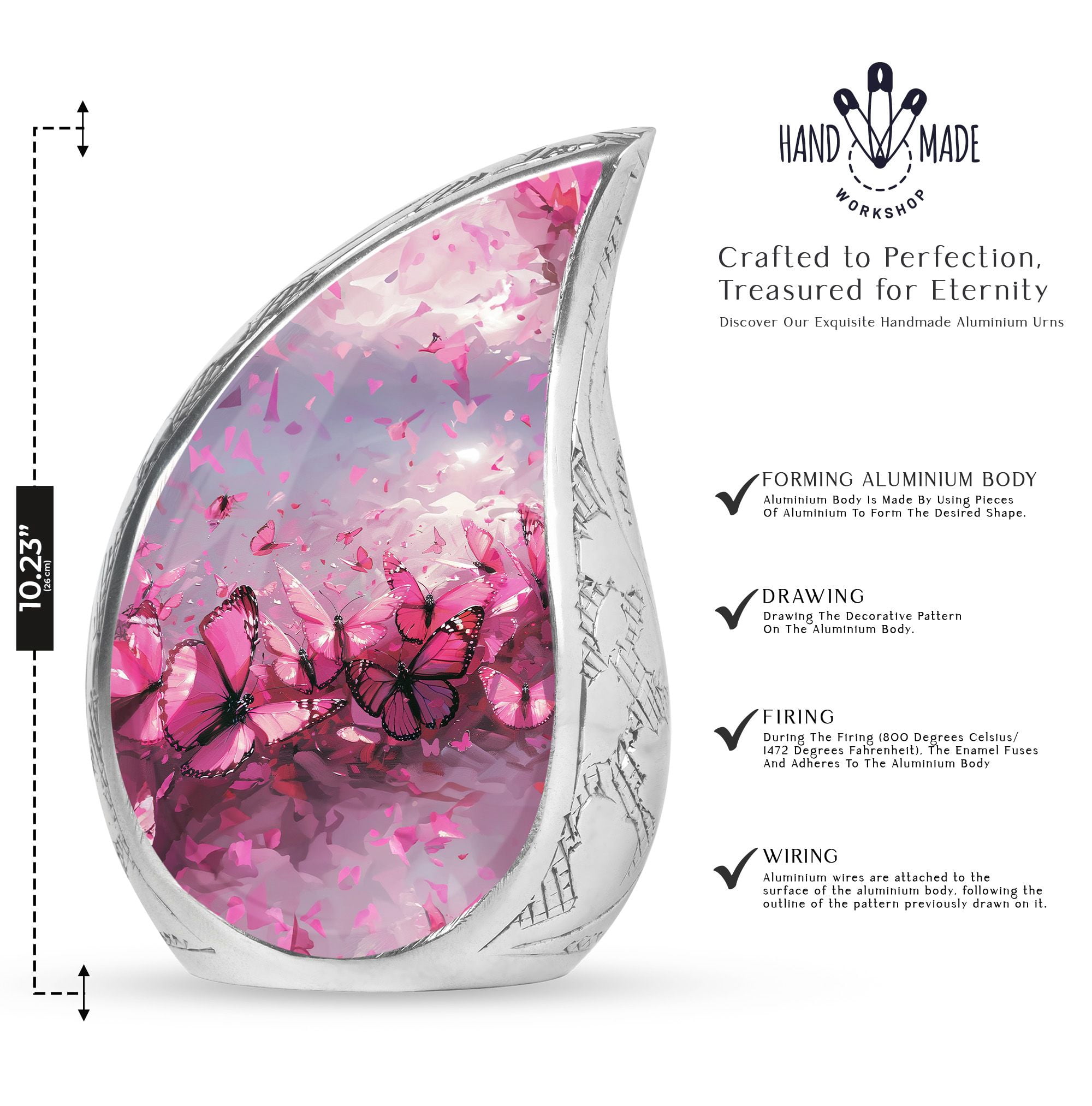 SUBSH Pink Butterfly Urn For Ashes For Mom - Urns For Mom - Funeral Urns For Adult Ashes Men - 10 Inch - Large Urns - Cremation Urns For Human Ashes - Urns For Ashes