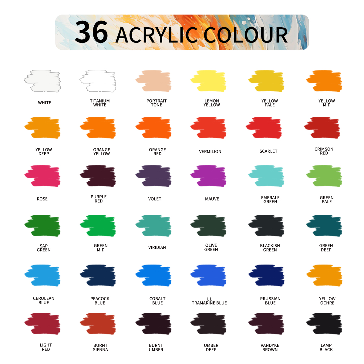 Acrylic Paint Set, 36 Colors x 12ml/0.4oz - Rich Pigments, Non-Toxic, Vibrant Colors for Canvas, Wood, Fabric & Crafts, Ideal for Artists, Beginners, Students & Hobbyists