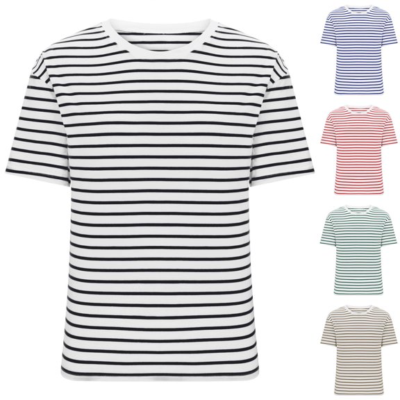 YHAJDS Casual Short Sleeve Round Neck Striped Top Trendy Summer Shirt for Women