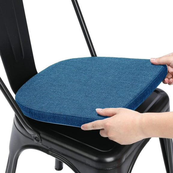 EnjinZZ Friendly Woven Fabric 14x14 Magnetic Cushion for Metal Chair 1 Piece, Enhanced Anti-Slip Seat Pad for Dining Kitchen Café Stackable Chair (U-Shape, Dark Blue, 1 Count)