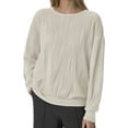 thumbnail image 1 of Jersey de manga larga de punto acanalado para mujer - Sudadera de poliéster de color liso, top informal sin capucha para todas las estaciones, 1 of 7