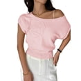 thumbnail image 2 of Women'S Summer Off Shoulder Floral Sweaters Cap Sleeve Loose Knit Cute Pullover Tops Pink S, 2 of 8