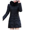 thumbnail image 3 of Jinhomg Women's Maxi Winter Coat Warm Cozy Faux Fur Trim Hooded Puffer Jacket Plus Size Casual Long Sleeve Full Zip Down Coat with Pockets Sales Today Clearance Black M, 3 of 9
