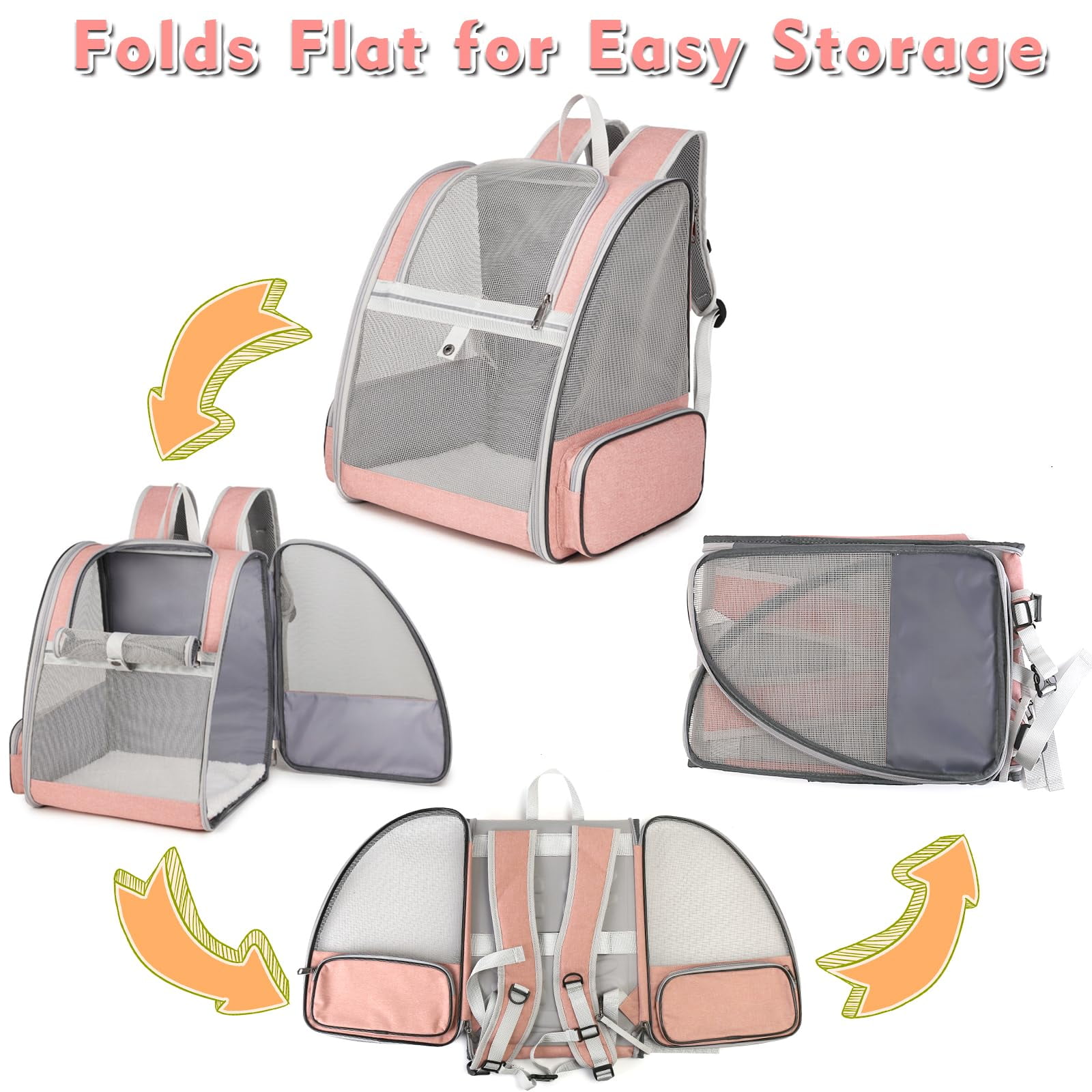 Cat Backpack Carrier, Large Pet Backpack with Kitten Wand Feather Toy for Medium Small Dog Cat Puppy Kitty Bunny up to 15lbs, Ventilated Mesh Dog Travel Carrier for Hiking Walking Outdoor Use