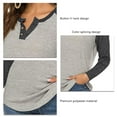 thumbnail image 5 of Long Sleeve Women's T-Shirt with Button V-Neck and Color Block Design in Dark Gray, Size XXL, Perfect for Daily Wear, 5 of 6