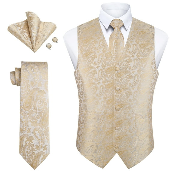 Men Suit Vest Set Paisley Vests Tie and Pocket Square Cufflinks Vests Set Formal Business Waistcoat