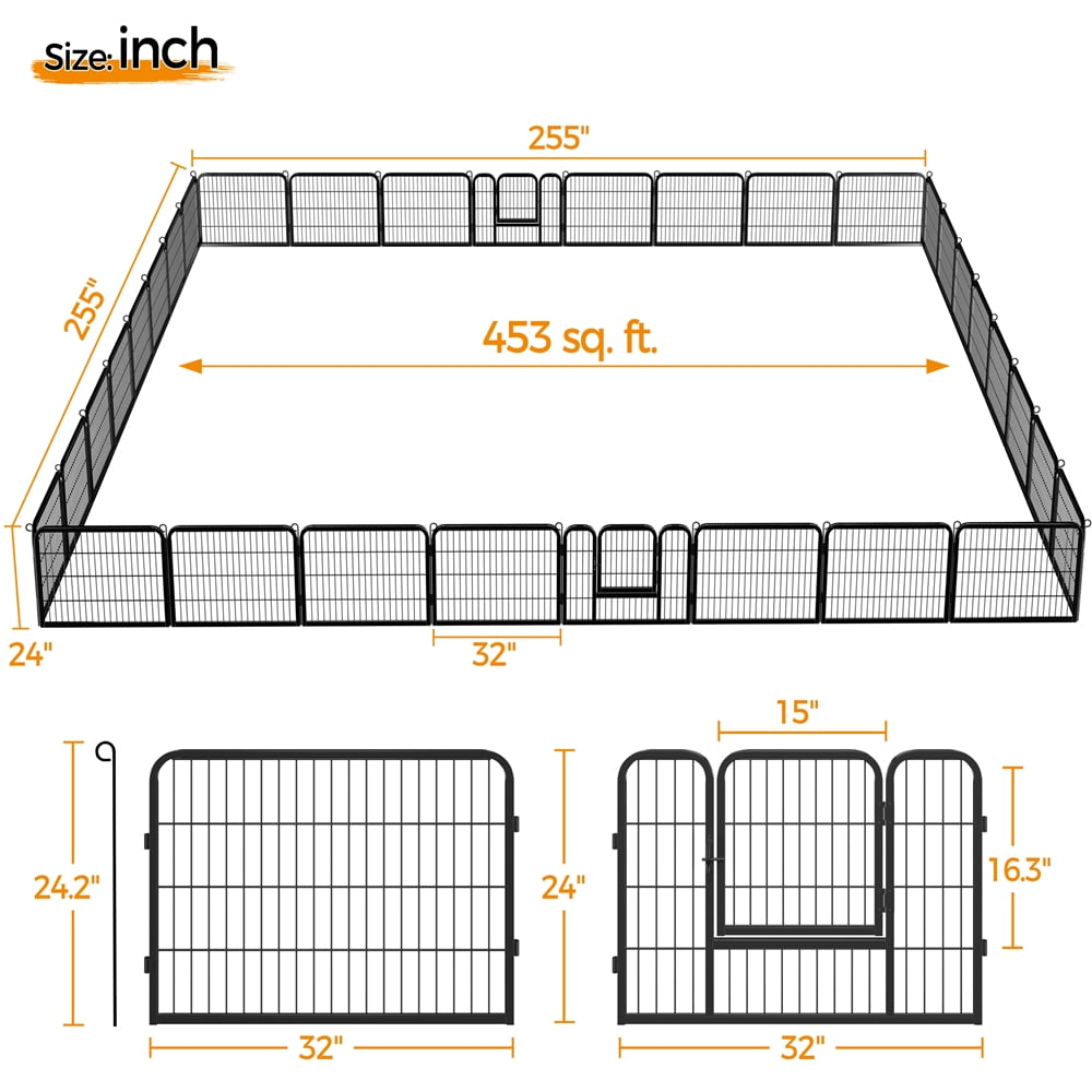 Yaheetech 24"H 32 Panels Metal Dog Playpen Outdoor Indoor Fence Pen, Black