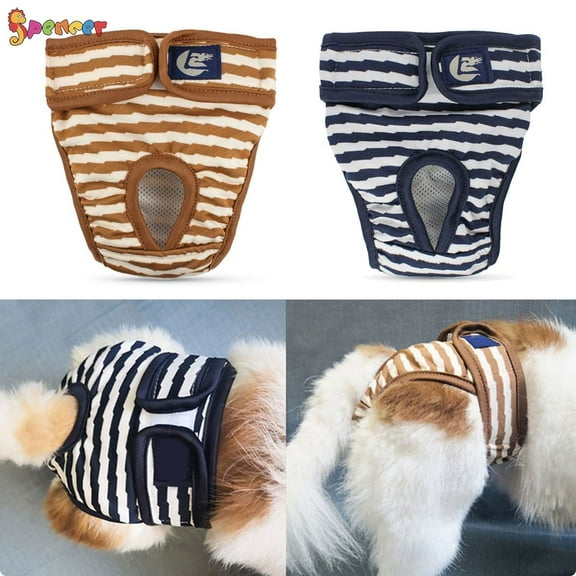 Spencer Washable Adjustable Dog Diapers Female, Reusable Doggie Diaper Wraps High-Absorbent Pet Physiological Pant for Small Medium Female Dogs "S,Brown"
