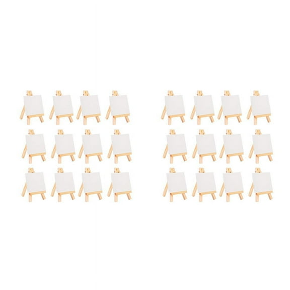 24Pcs Artists Mini Easel  3 Inch X3 Inch Mini Canvas Set Painting DIY Drawing Small Table Easel for School