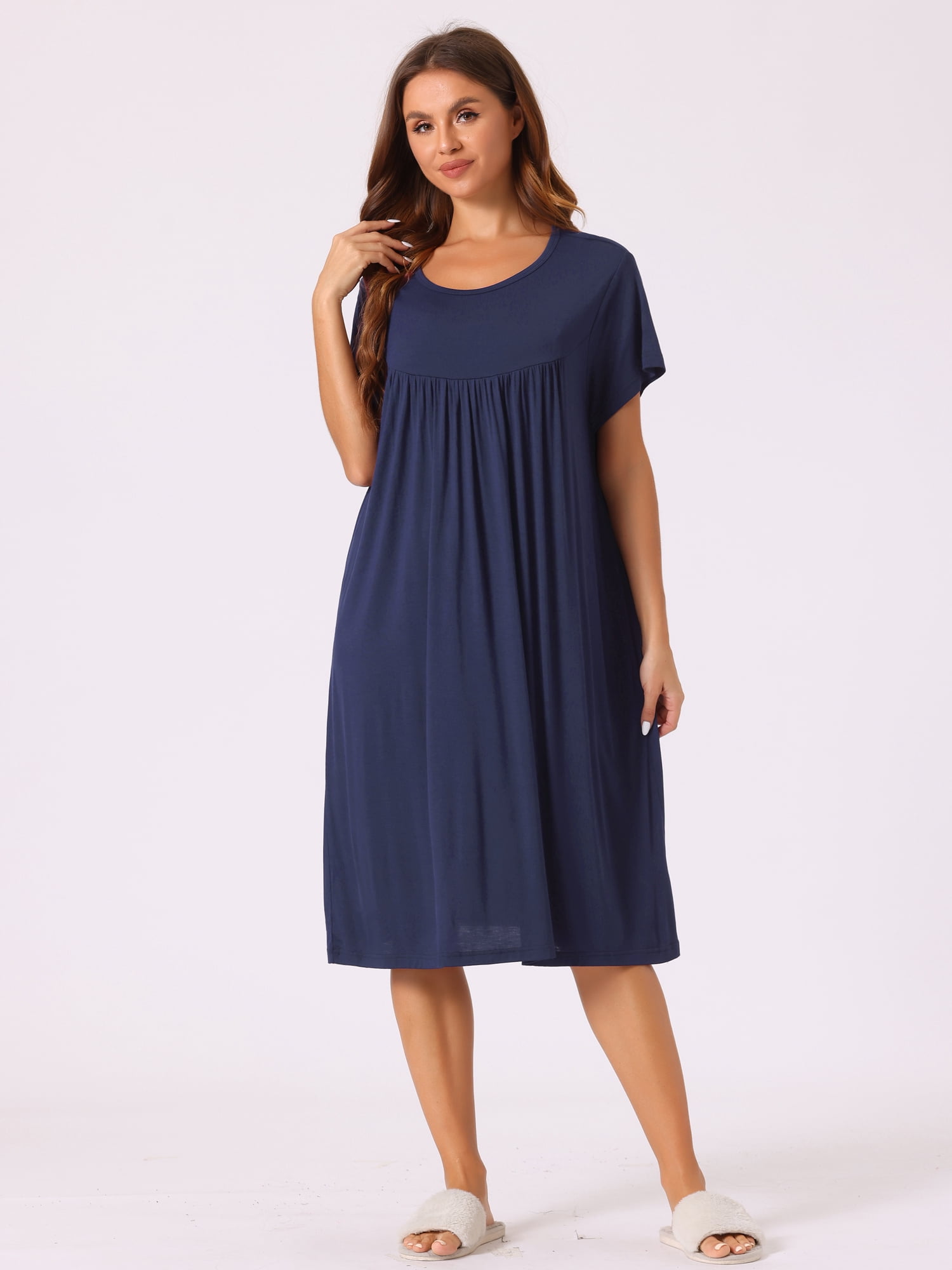 DARING DIVA Women's Cotton Sleepwear Short Sleeve Cozy Loose Sleepshirt XL Navy Blue