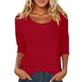 thumbnail image 2 of 3/4 Length Sleeve Womens Tops Spring Summer Casual Scoop Neck Basic Plain T Shirts Blouse, 2 of 4