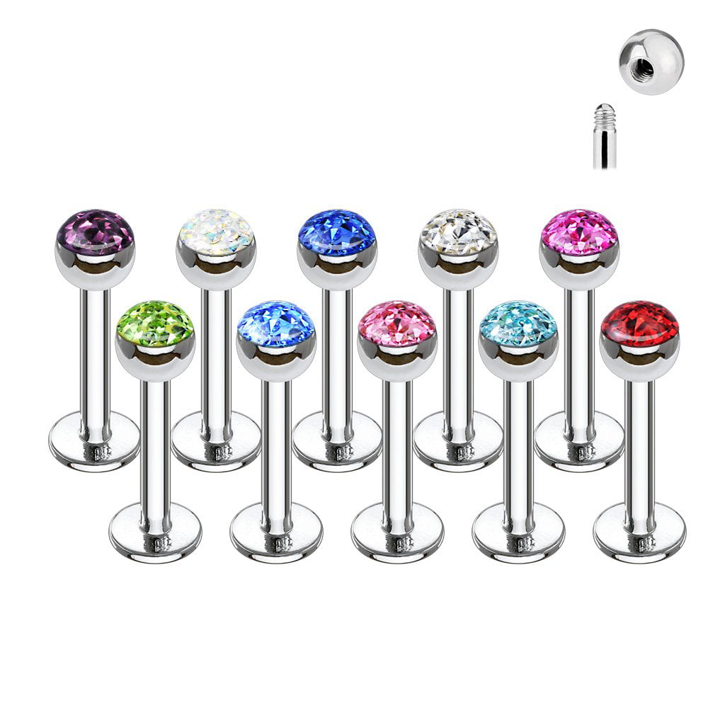 Crystal Paved Ferido Ball Surgical Steel Tragus Labret Monroe Lip Ring Stud