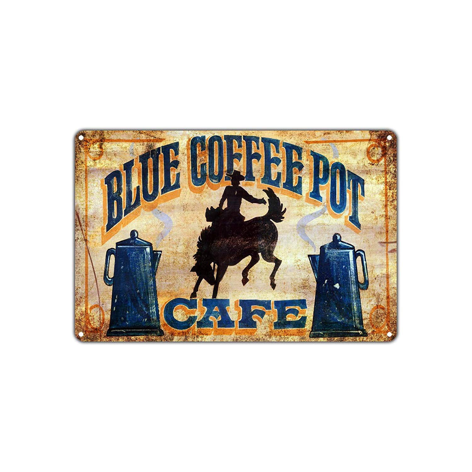 Blue Coffee Pot Cafe Tea Decor Art Shop Man Cave Bar Vintage Retro Metal Sign 