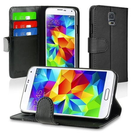 Insten Black Wallet PU Leather Flip Folio Cover Stand Case with Card Holder For Samsung Galaxy S5 S V