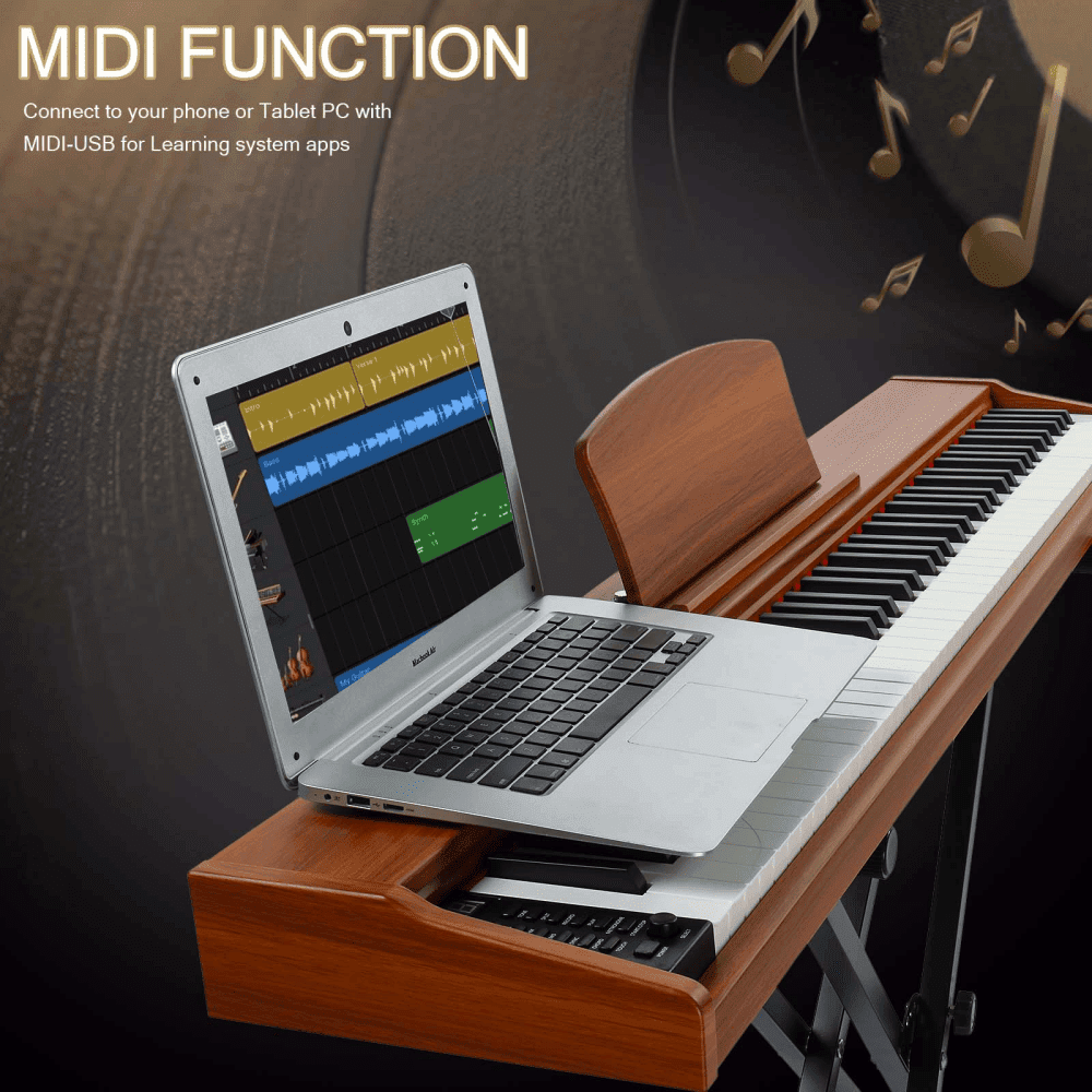 Tcbosik 88 Key Semi-Weighted Keyboard with Stand and Headphone, Full Size Portable Digital Piano with MIDI Bluetooth, Triple Pedals and Other Accessories, Walnut