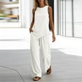 thumbnail image 5 of Sevevn Women's 2-Piece Linen-Look Outfit Sleeveless Asymmetric Top and Wide Leg Pants Set White 2XL, 5 of 7