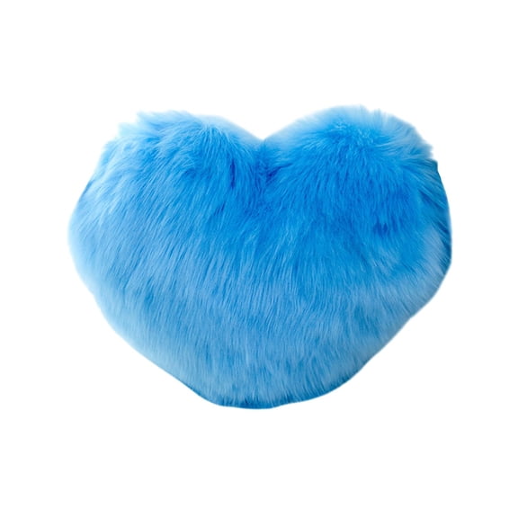 Blue Faux Wool Heart Shaped Pillow Long Pile Plush Cushion 15.75X11.81 Inch Blue For Living Room Sofa Bedside Decor Gift For Girls