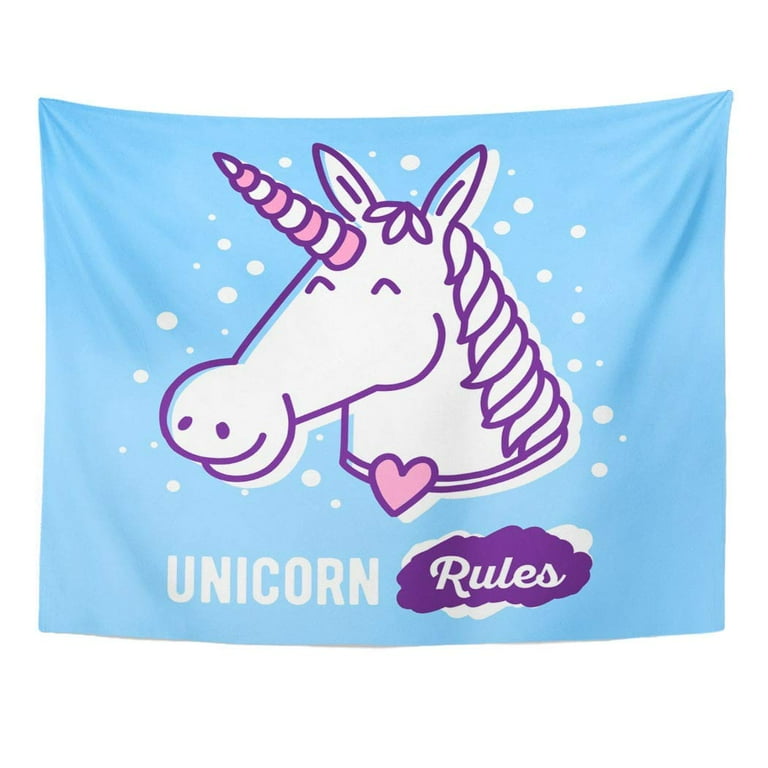 REFRED White Head Cute Magic Unicorn Heart and Words Rules on Blue