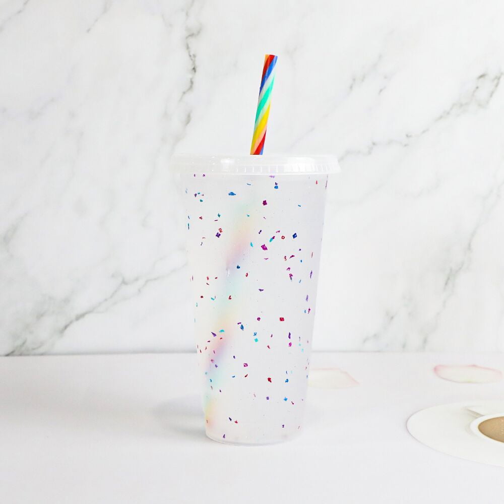 Confetti Rainbow Tumbler Cup 19oz Double Wall Plastic Tumbler With