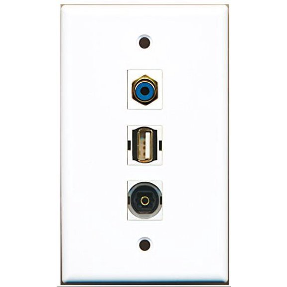 RiteAV - 1 Port RCA Blue and 1 Port USB A-A and 1 Port Toslink Wall Plate