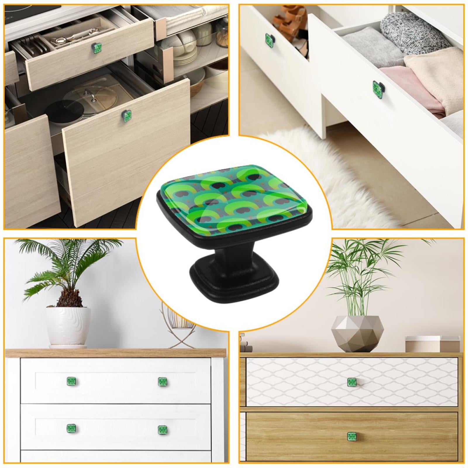 4 Pcs Cabinet Handle Drawer Pulls Pretty Green Peacock Knobs with Screws Square Furniture Office Cabinet Knob Decoration