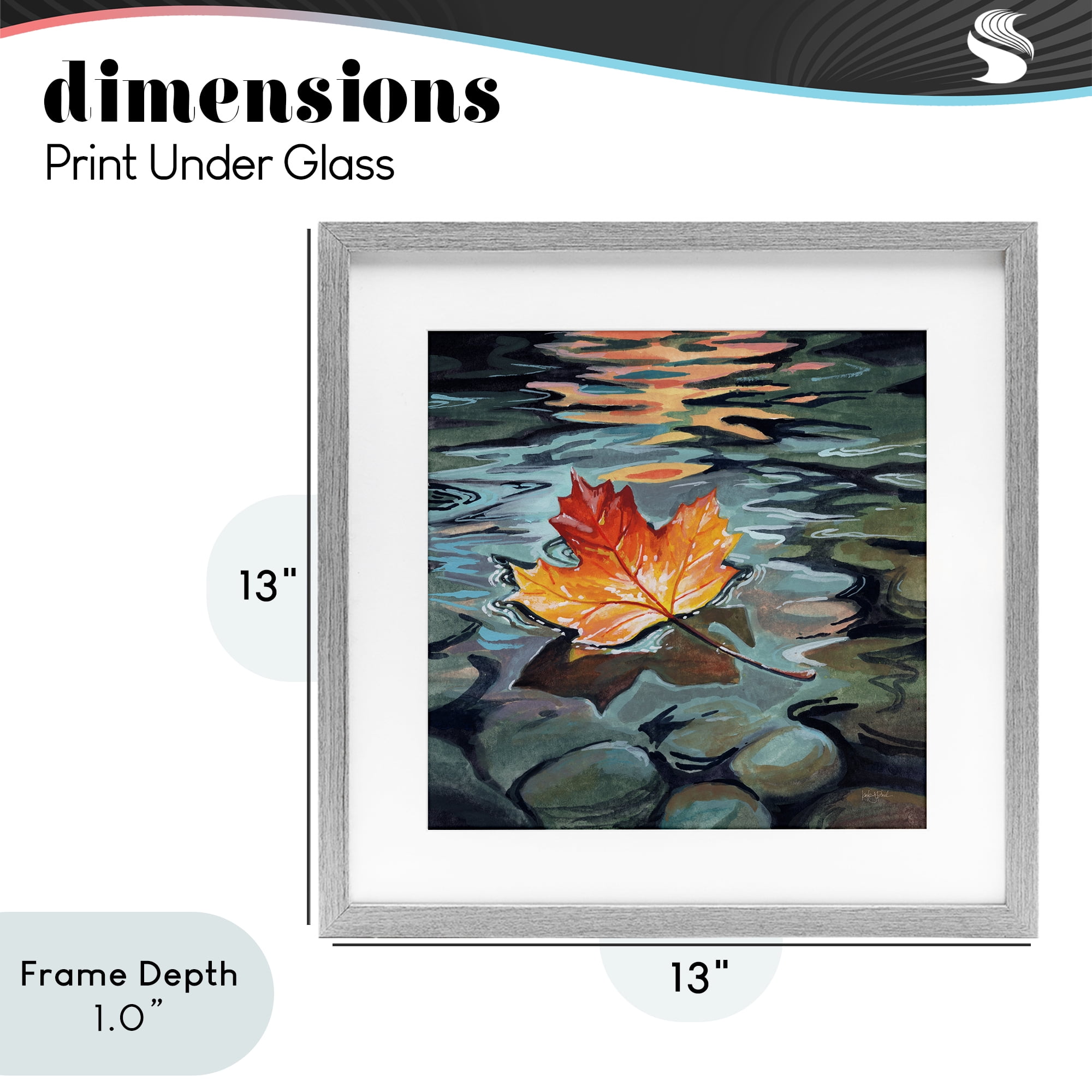 Stupell Industries Maple Leaf Floating in Stream Gray Framed Print Under Glass, design by Kate Jarvik Birch
