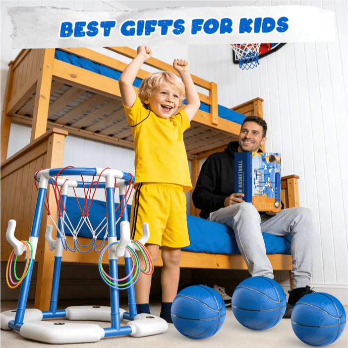 JoyStone 2-in-1 Floating Pool Basketball Hoops & Pool Ring Toss Game, Pool Basketball Toys with 3 Balls & 12 Rings, Inflatable Swimming Pool Toys for Toddlers