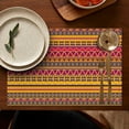 thumbnail image 4 of Boho Vintage Tribal Folk Style Flax Placemats Set of 6, 12x18 Inch Floral Table Mats, Washable Rustic Colorful Decor for Earthy Kitchen or Ethnic Dining Room, 4 of 5