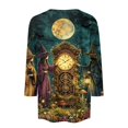 thumbnail image 7 of JoveMarine Halloween Shirts for Women, 3/4 Sleeve Crew Neck with Moon Bat Print, Loose Fit Fall Graphic Tee,Green S, 7 of 7