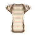 thumbnail image 4 of UYISJ Women's Ruffle Short Sleeve Striped T Shirts 2024 Summer Scoop Neck Slim Fitted Causal Basic Summer Tee Tops Coffee XXL, 4 of 9