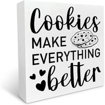 Cskhip Baking Table Decor Wood Box Sign, Baking Decor for Kitchen Counter Dining Room Bakery Decoration, Cookies Make Everything Wood Block Sign Desk Decorations 7" x 7"