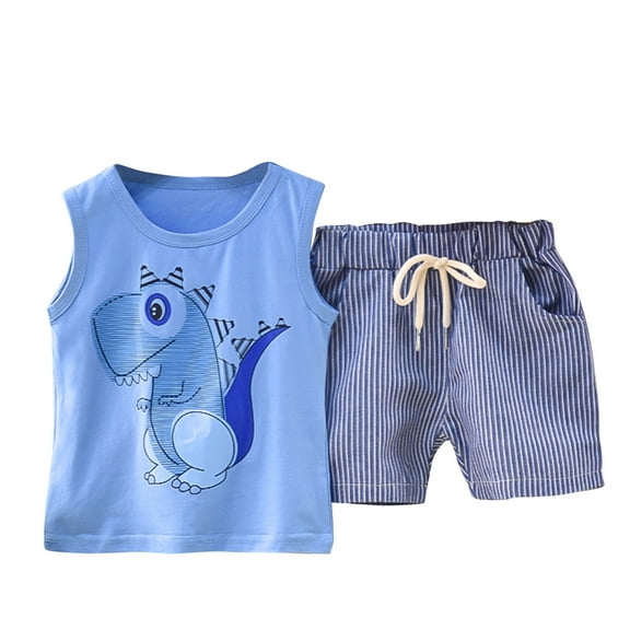Mercatoo Boy 4 Month Clothes 𝐍ewborn Boys Summer Sleeveless Dinosaur Print Tops Stripe Shorts 2PCS Clothes Set Baby Boy Stuff