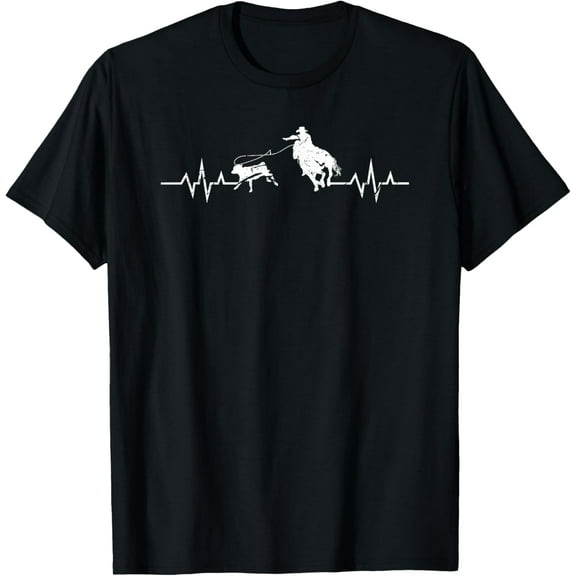 Breakaway Roping HeartBeat Rodeo Cowboy Graphic Calf Roping T-ShirtMen and women, Black T-shirt, size: Extra large