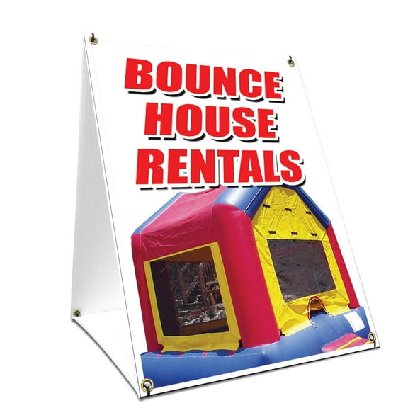 A-frame Sidewalk Bounce House Rentals Sign With Graphics On Each Side | 18" X 24" Print Size