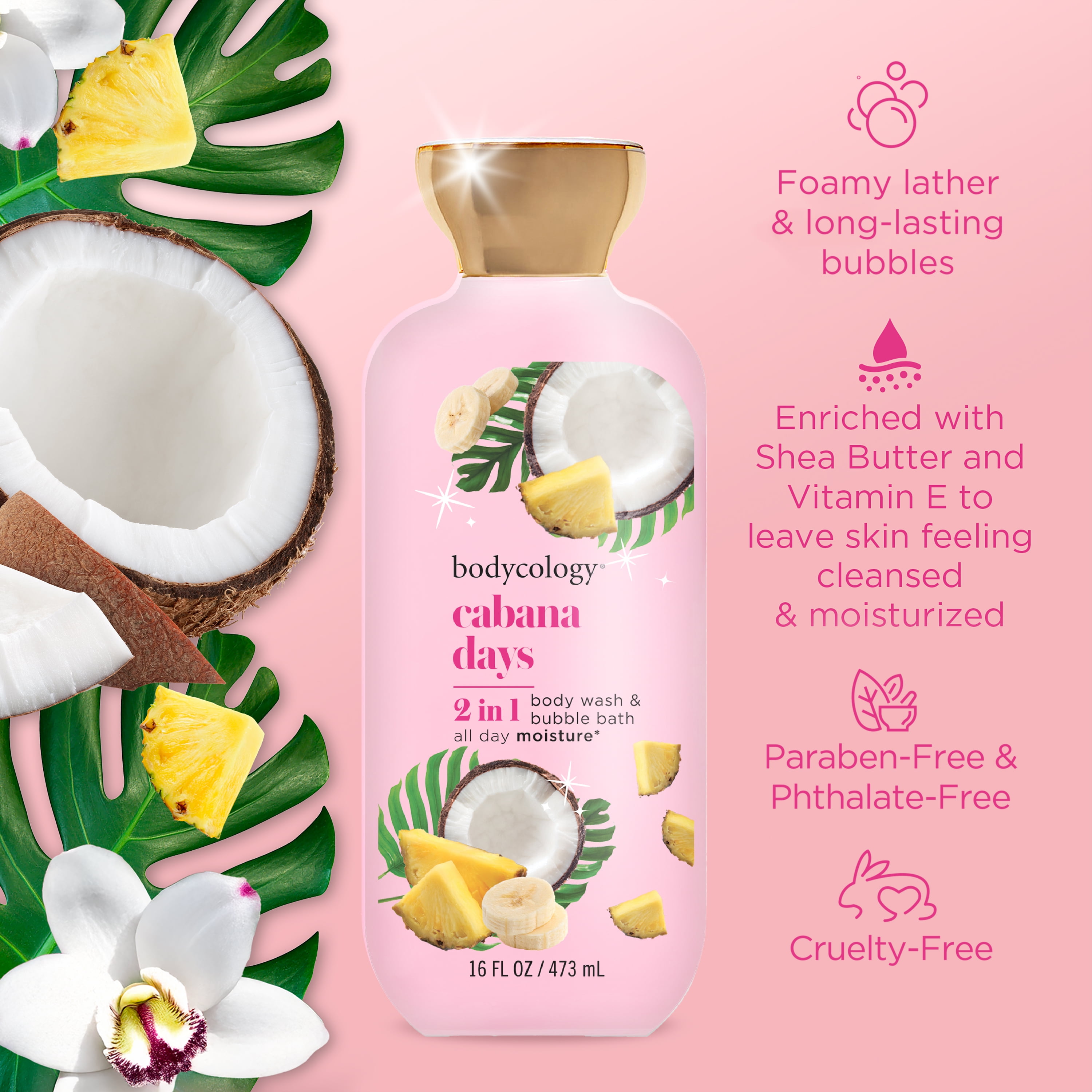 Bodycology Cabana Days 2-in-1 Body Wash & Bubble Bath, 16 fl oz