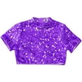 thumbnail image 6 of TiaoBug Kids Girls Shiny Sequined Crop Top Club Party Disco Shirt Jazz Hip-hop Dance Costume Purple 8, 6 of 7