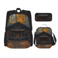 thumbnail image 1 of Balery Rustic Cabin Autumn Forest Mochila escolar 3 en 1 para niños: mochila resistente con lonchera térmica y estuche para lápices. Mochila escolar para niños y niñas., 1 of 7