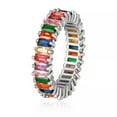 thumbnail image 7 of Multicolor Square Cut AAA Cz Band Womens Stainless Steel Silver/Gold Ring Sz 6-9, 7 of 7