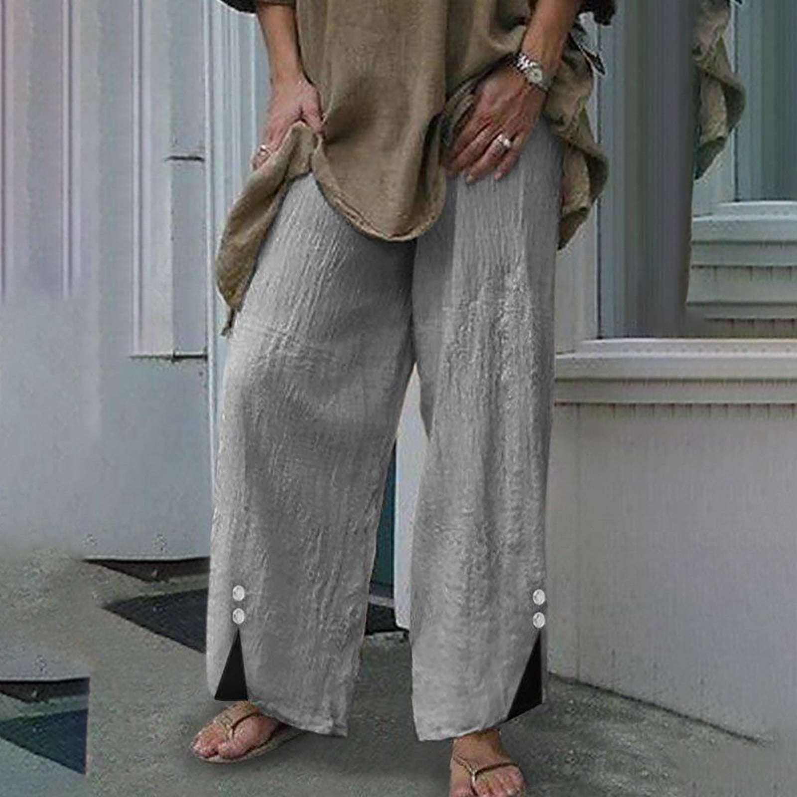 Women's Baggy Linen Capri Pants Elastic Waist Drawstring Loose Fit