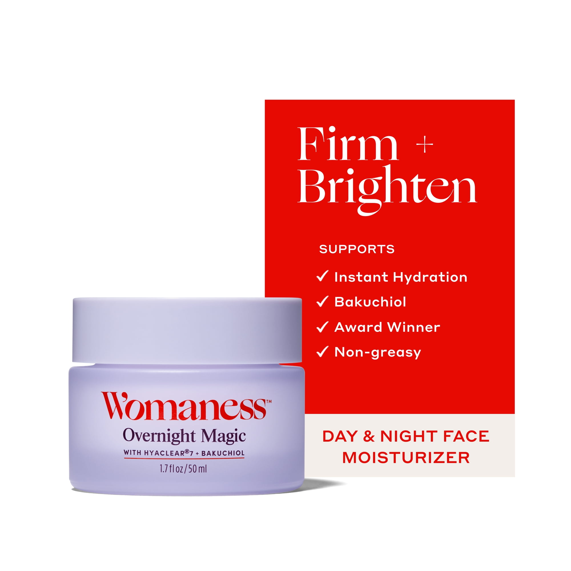 Womaness Overnight Magic Night Face Cream for Women, Anti Aging, Night Moisturizer with Hyaluronic Acid & Bakuchiol Retinol Alternative, 1.7 fl oz