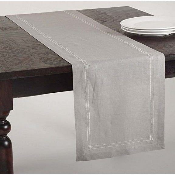 Kaitlyn Embroidered Linen Table Runner (Grey)