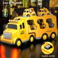 thumbnail image 3 of Carritos Juguetes para Niño,5 en 1 Camiones de Transporte con Luz y Sonido,Coches Juguetes de Construcción con 4 Mini Coches,Regalo para Niños 3~8 Años,Amarillo, 3 of 7