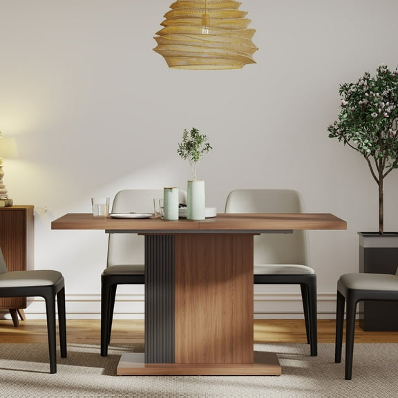 Manora 55.2'' Rectangular Dining Table for 4 People, Wood Farmhouse Dinner Table for Kitchen, Dining Room, Walnut & Black