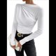 thumbnail image 2 of Camiseta Informal de Larga con Cuello Alto y Fruncido para Mujer, Corte Entallado y Color Liso M, 2 of 7