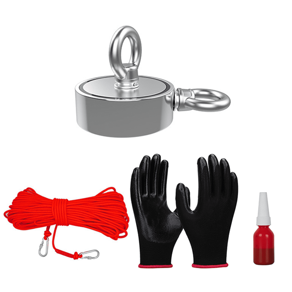 TIANLAIMEI Double-Sided Fishing Magnets Neodymium Magnet Fishing Kit Pulling Force 20m (65 Foot) Durable Rope and Protective Gloves