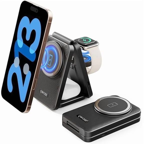 Saluqifa 2025 Magnetic 3 in 1 Charging Station for Apple,Foldable Travel Wireless Charger for iPhone 16 15 14 13 12 Pro Max Plus/Apple Watch Series and Air pod 4 3 2 Proin 1 Wireless Charging Station