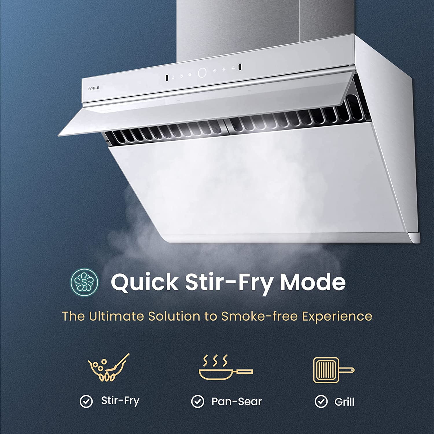 FOTILE inclined  Vent Series 30" 1000 CFM Under Cabinet or Wall Mount Range Hood with 2 LED Lights, Motion and Touch Activation in White Tempered Glass